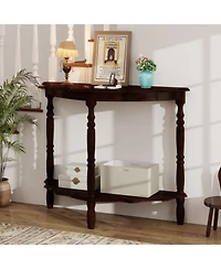 Slickblue Rubber Wood Half Moon Console Table with Storage Shelf