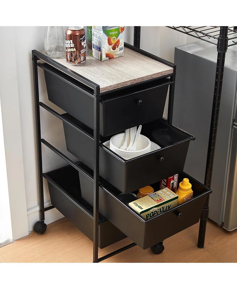 DormCo Suprima Storage Carts - 4 Drawer Woodtop Shelf