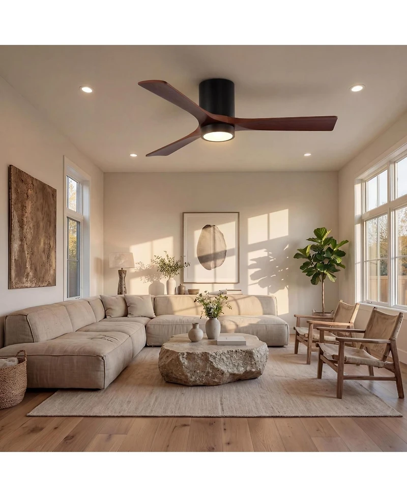 Tribesigns 52 inch Ceiling Fans with Lights, Low Profile Ceiling Fan with Remote Control, 3 Solid Wood Blades, Reversible, 3CCT, Dimmable