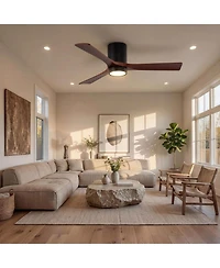 Tribesigns 52 inch Ceiling Fans with Lights, Low Profile Ceiling Fan with Remote Control, 3 Solid Wood Blades, Reversible, 3CCT, Dimmable
