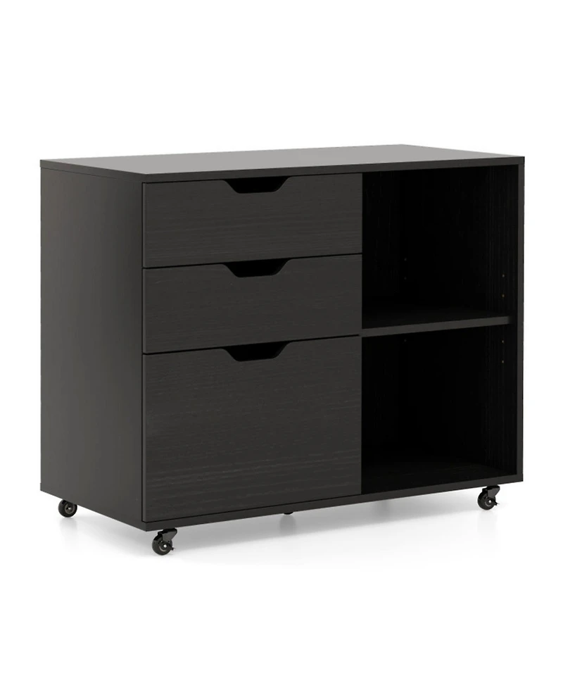 Gouun 3-Drawer Filing Cabinet 32 Inch with Adjustable Shelf and Lockable Wheels