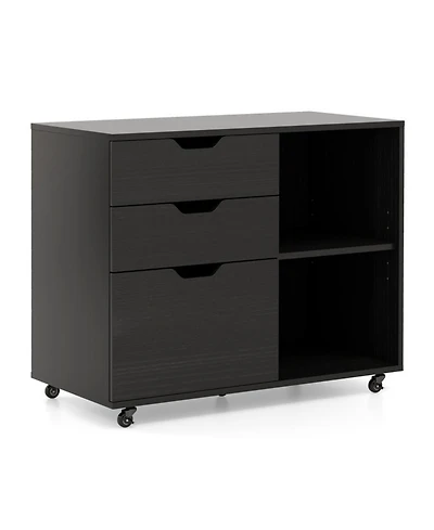 Gouun 3-Drawer Filing Cabinet 32 Inch with Adjustable Shelf and Lockable Wheels