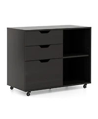 Gouun 3-Drawer Filing Cabinet 32 Inch with Adjustable Shelf and Lockable Wheels