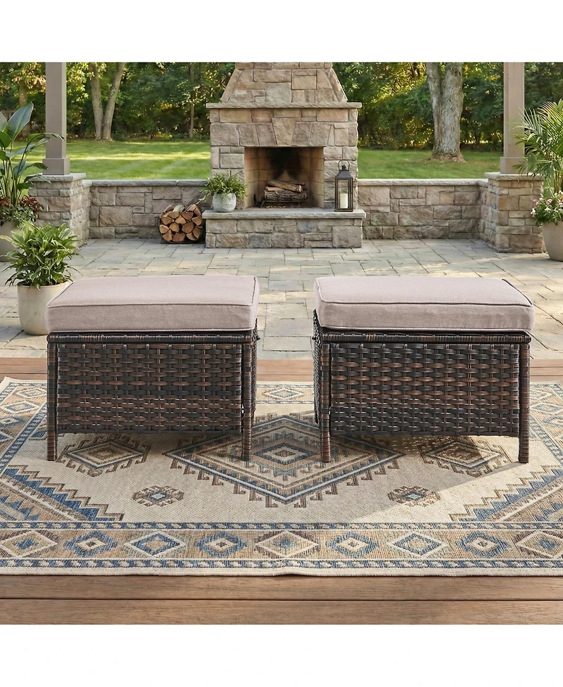 Pocassy 2 Pieces Outdoor Patio Ottoman, All Weather Rattan Wicker Ottoman Seat, Furniture, Footstool Footrest Seat with Cushions