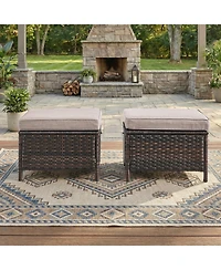 Pocassy 2 Pieces Outdoor Patio Ottoman, All Weather Rattan Wicker Ottoman Seat, Furniture, Footstool Footrest Seat with Cushions