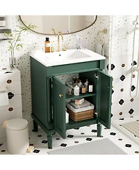 Phying 24 Inch Modern Single Sink Bathroom Vanity 2 Tier Storage Cabinet with Large Open Shelves for Home Bathroom