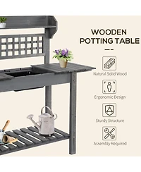 Wooden Outdoor Potting Bench with Sink Basin & Clapboard, Natural