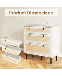 Slickblue Rattan Nightstand with 3 Drawers for Bedroom Storage