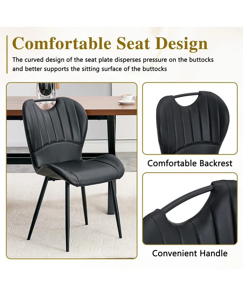 Rainsken Modern Dining Chairs Set of 4, Pu Chairs, with Integrated Handle, Metal Frame, for Multiple Scenarios