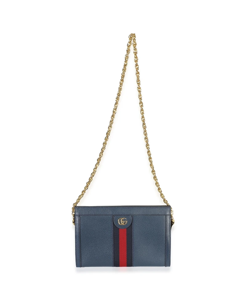 Pre-Owned Gucci Navy Calfskin Gg Ophidia Small Web Chain Bag
