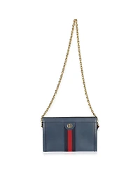 Pre-Owned Gucci Navy Calfskin Gg Ophidia Small Web Chain Bag