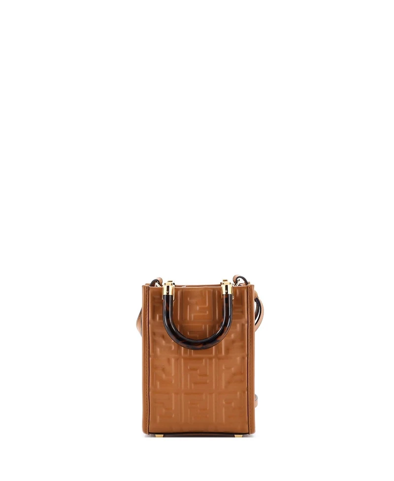 Pre-Owned Fendi Mini Sunshine Shopper Tote Zucca Embossed Leather