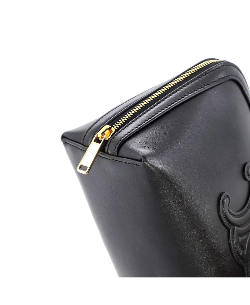 Pre-Owned Celine Cuir Triomphe Zip Around Chain Clutch Leather