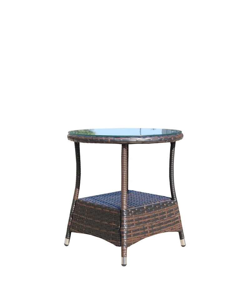 Clihome 21" Round Outdoor Coffee Table - Pe Rattan with Tempered Glass Top, Steel Frame
