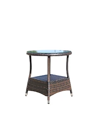 Clihome 21" Round Outdoor Coffee Table - Pe Rattan with Tempered Glass Top, Steel Frame