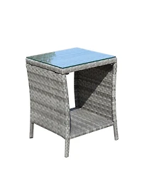 Clihome Outdoor Patio Coffee Table with Tempered Glass Top, Pe Wicker
