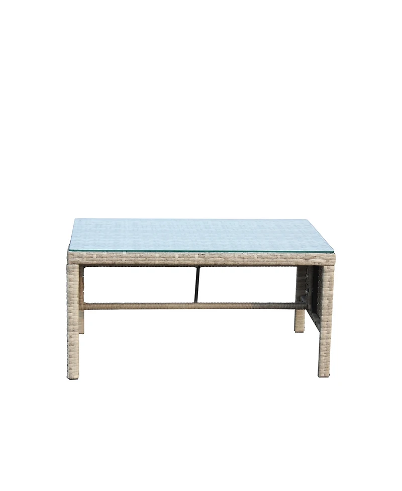 Clihome Outdoor Wicker Coffee Table with Tempered Glass Top - Weather Resistant Patio Table