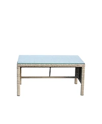 Clihome Outdoor Wicker Coffee Table with Tempered Glass Top - Weather Resistant Patio Table