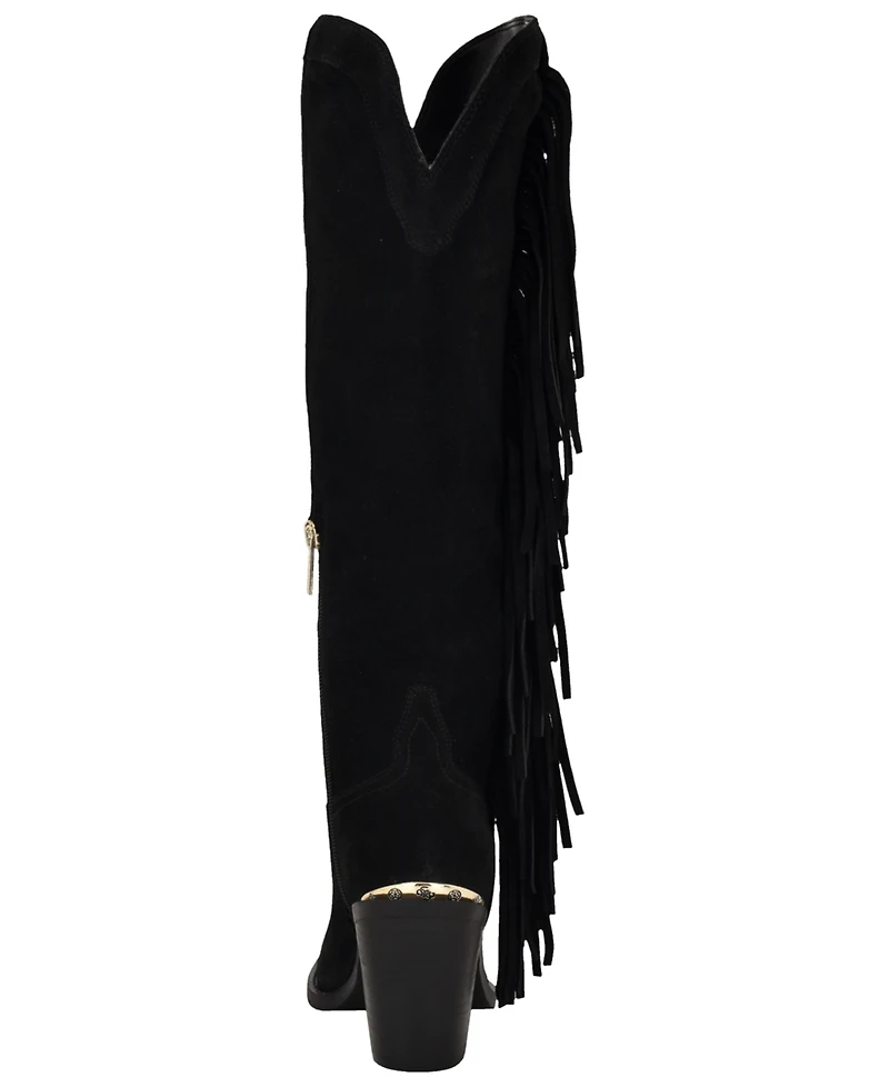 Guess Women's Sashle Western Fringe Knee High Heeled Boots