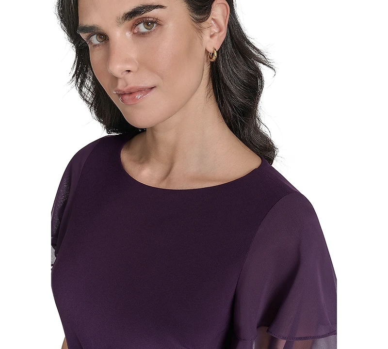 Jessica Howard Petite Flutter-Sleeve Tuck Faux Wrap Sheath Dress