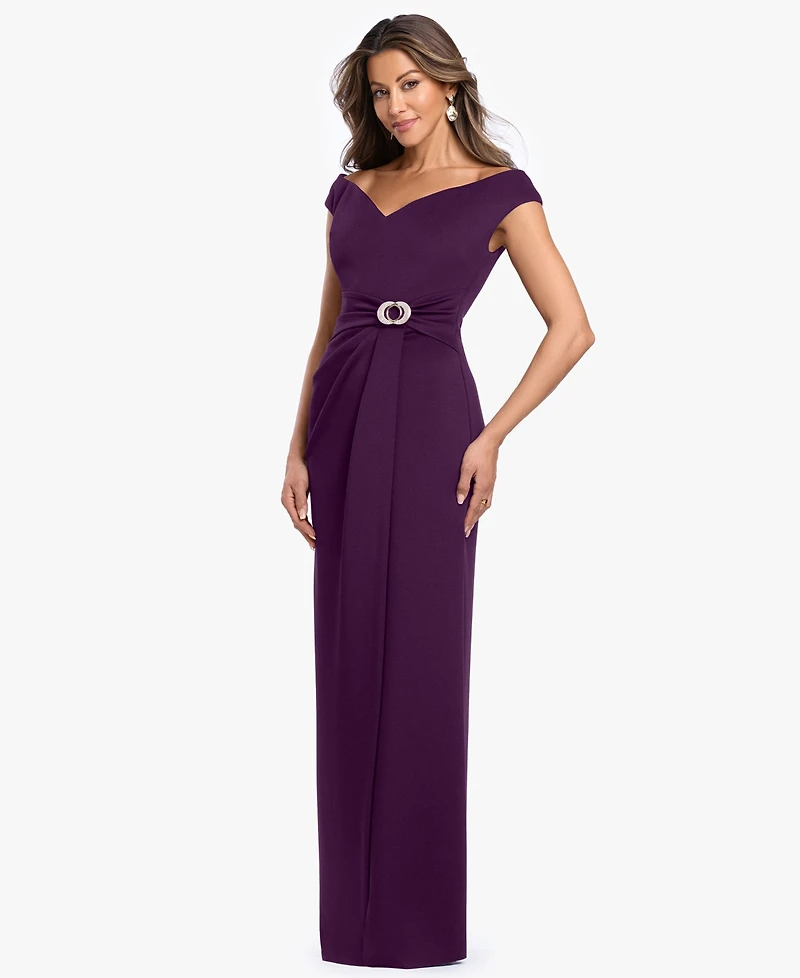 Betsy & Adam Petite Off-The-Shoulder Gown Dress