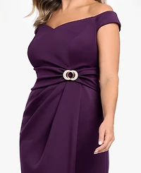 Betsy & Adam Plus Asymmetrical Off-The-Shoulder Gown Dress