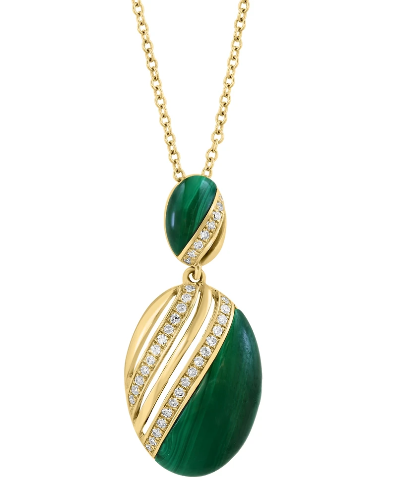 Effy Collection Malachite & Diamond (1/6 ct. t.w.) Pendant Necklace in 14k Yellow Gold