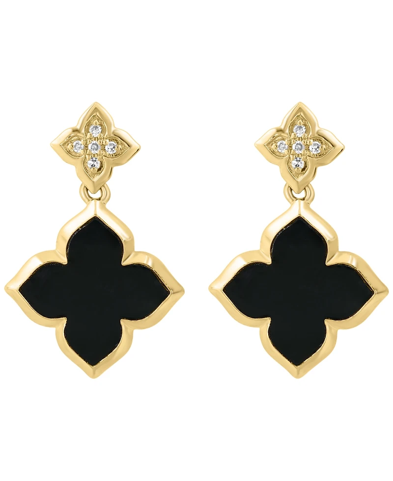 Effy Collection Onyx (11mm) & Diamond (1/20 ct. t.w.) Earrings in 14k Yellow Gold