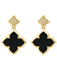 Effy Collection Onyx (11mm) & Diamond (1/20 ct. t.w.) Earrings in 14k Yellow Gold