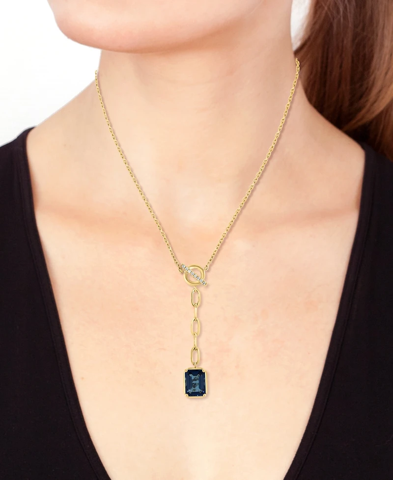 Effy Collection London Blue Topaz (1-5/8 ct. t.w.) & Diamond (1/20 ct. t.w.) Pendant Necklace in 14k Yellow Gold