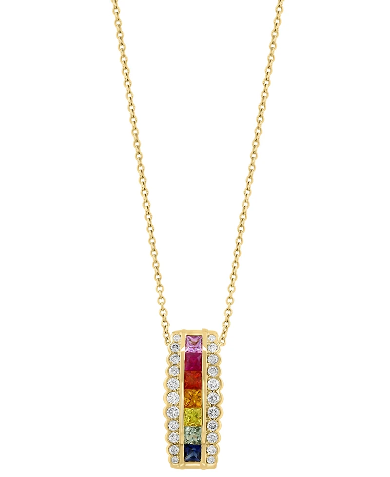 Effy Collection Multi-Sapphire (5/8 ct. t.w.), Tsavorite (1/10 ct. t.w.) & Diamond (1/3 ct. t.w.) Pendant Necklace in 14k Yellow Gold