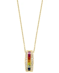 Effy Collection Multi-Sapphire (5/8 ct. t.w.), Tsavorite (1/10 ct. t.w.) & Diamond (1/3 ct. t.w.) Pendant Necklace in 14k Yellow Gold