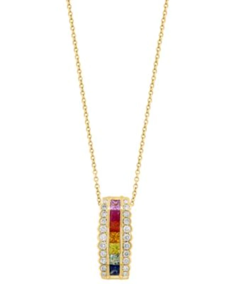 Effy Collection Multi Sapphire Tsavorite Diamond Pendant Necklace Ring In 14k Yellow Gold