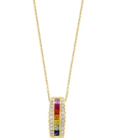 Effy Collection Multi Sapphire Tsavorite Diamond Pendant Necklace Ring In 14k Yellow Gold