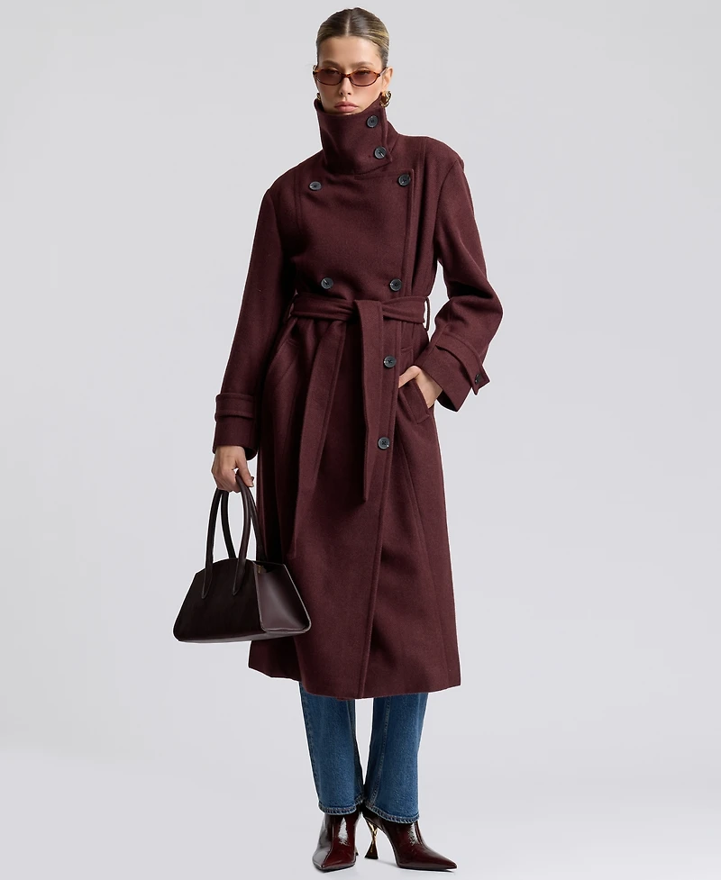 Avec Les Filles Women's Funnel Neck Belted Coat