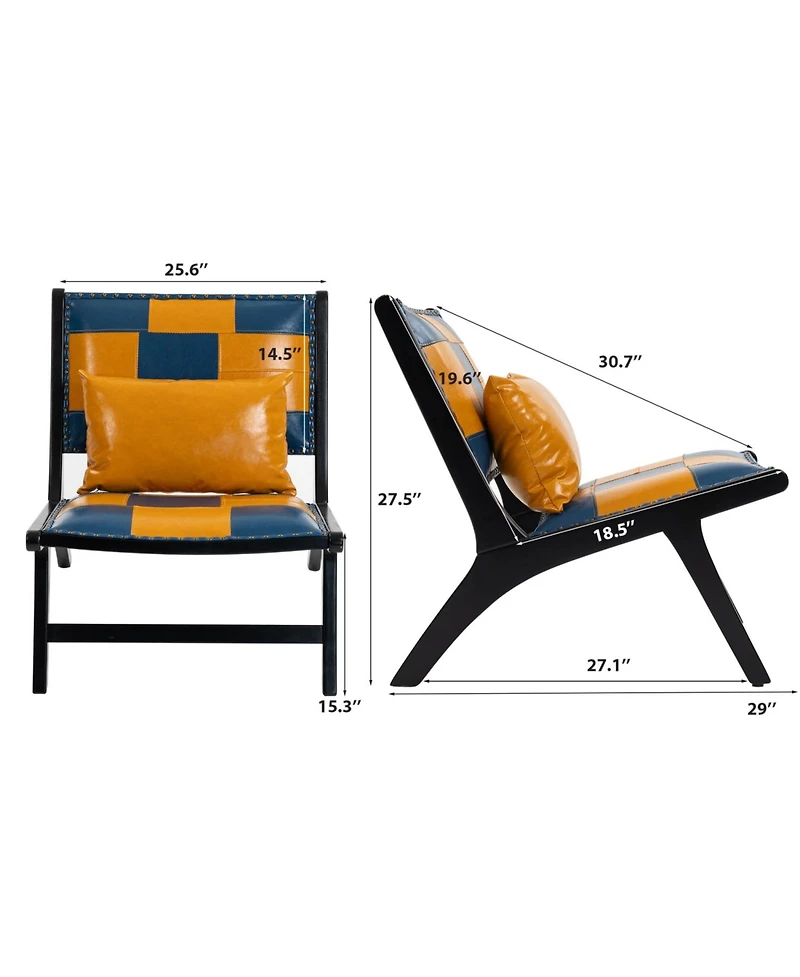 Rainsken Pu Leather Accent Chairs, Wood Frame Armless Chair, Mid Century Side Chair Indoor, for Living Room Bedroom Sunroom Outdoor
