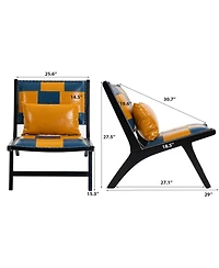 Rainsken Pu Leather Accent Chairs, Wood Frame Armless Chair, Mid Century Side Chair Indoor, for Living Room Bedroom Sunroom Outdoor