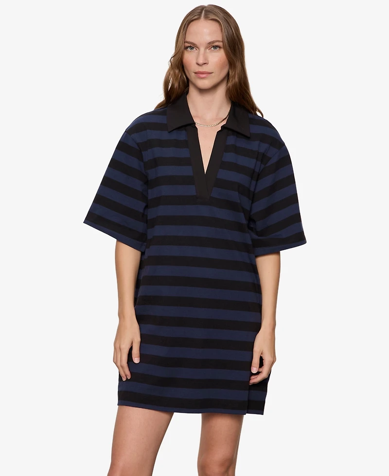 Sanctuary Women's Striped Oversized Spread Collar T-Shirt-Dress