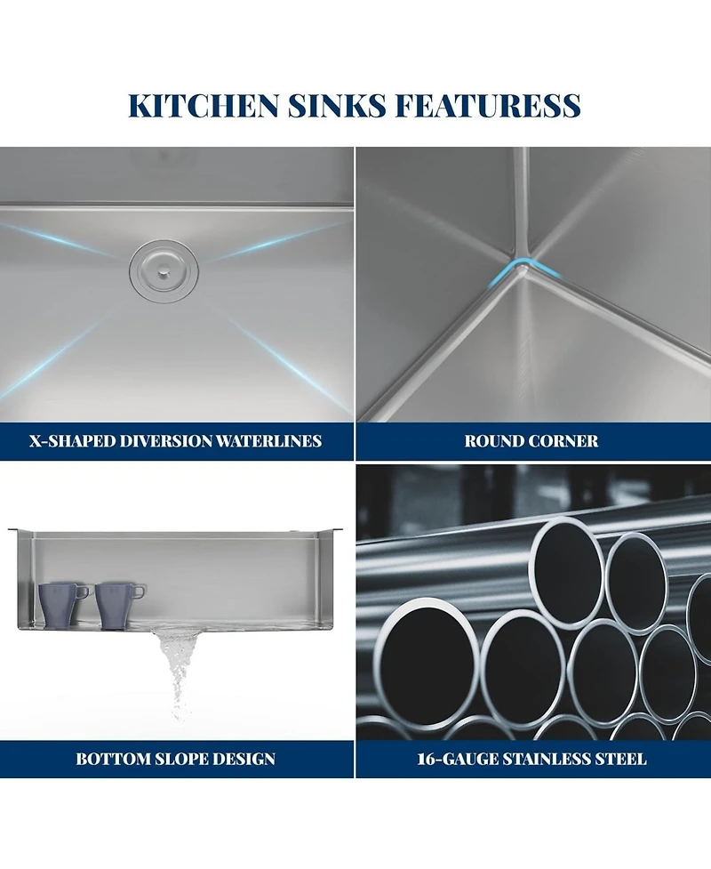 Gaomon Undermount Double Bowl Kitchen Sink 16 Gauge 304 Stainless Steel Flat Bottom 10 In Deep with Grid and Drain Kit