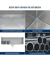 Gaomon Undermount Double Bowl Kitchen Sink 16 Gauge 304 Stainless Steel Flat Bottom 10 In Deep with Grid and Drain Kit