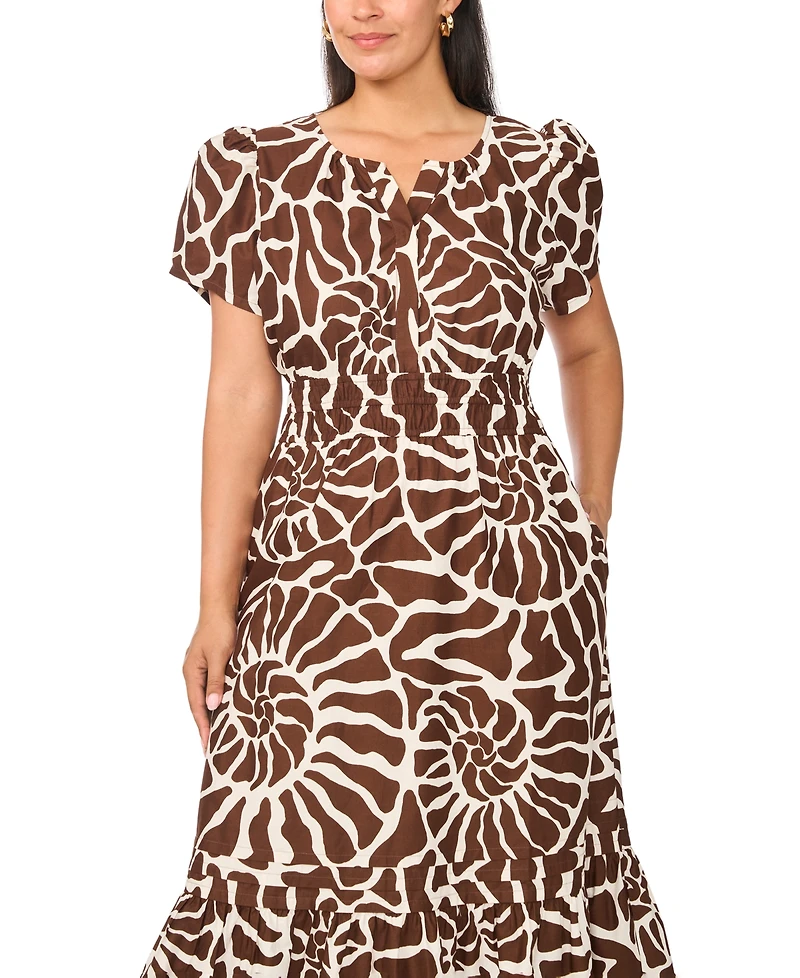 Msk Plus Printed Split-Neck Tiered Cotton Maxi Dress