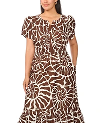 Msk Plus Printed Split-Neck Tiered Cotton Maxi Dress