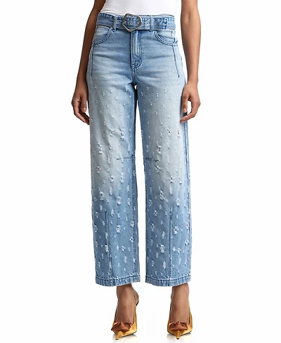 Avec Les Filles Women's Distress Darted Straight Jeans