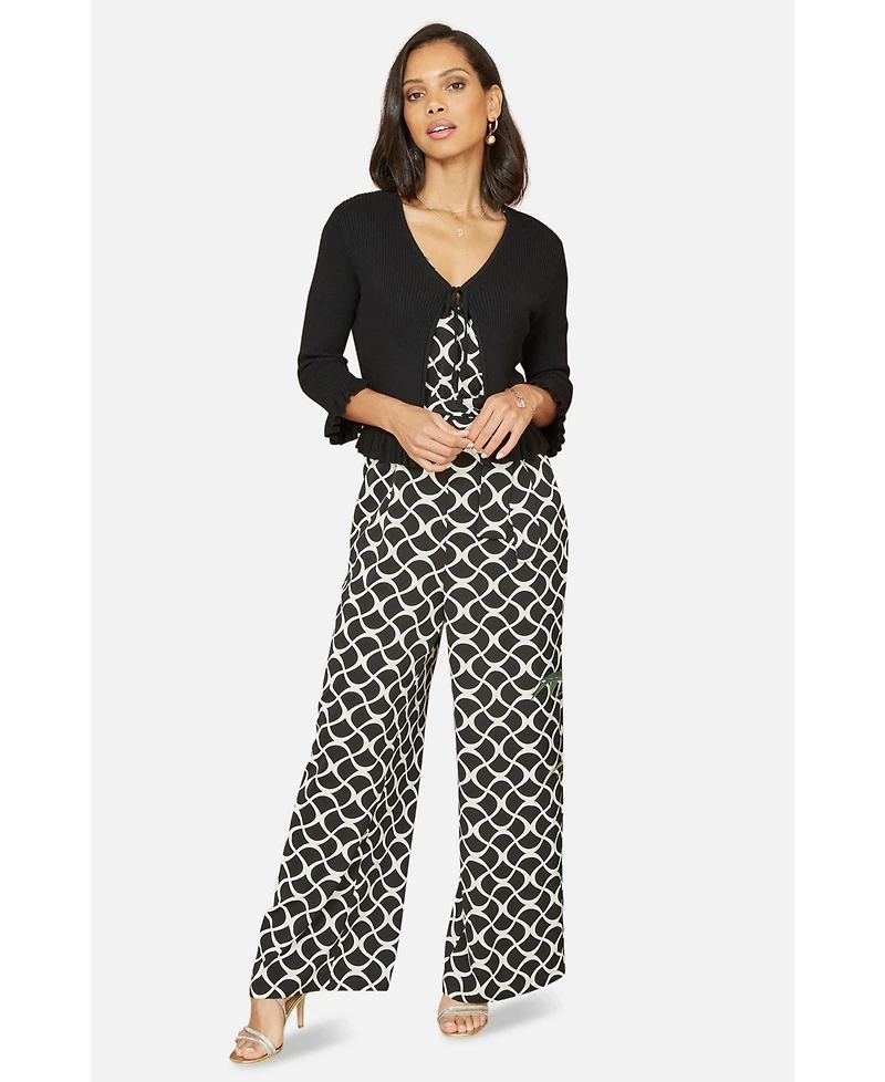 Yumi Women's Tie Front Frilled Hem Ribbed Cardigan