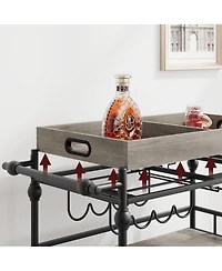 homfan 3-Tier Bar Cart with Wheels, Rolling Beverage Cart with Wine Rack and Removable Tray
