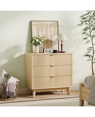 homfan Modern Fluted 3-Drawer Dresser