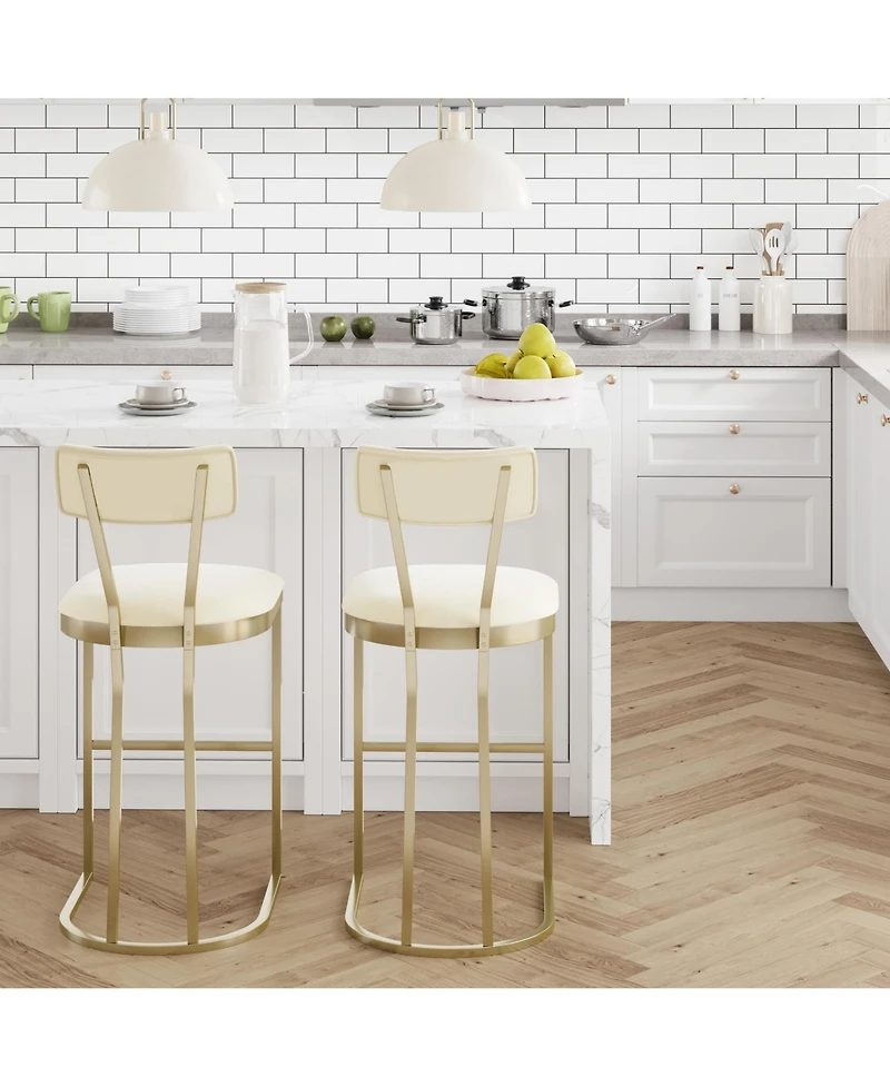 homfan Set of 4 Bar Stools – High Back Counter Height Chairs with Gold Legs and Soft Padded Seats for Kitchen or Home Bar