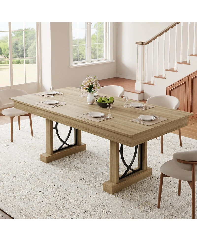 gaomon 71-Inch Kitchen Dining Table for 6-8 with 2 Drawers, Double Pedestal, for Kitchen, Office, Natrual