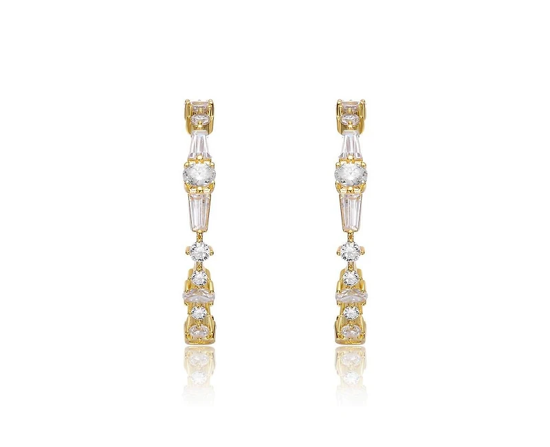 Rachel Glauber Brilliant 14K Gold Plated Multi-Shape Cz Hoop Earrings