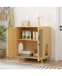 Homsee Litter Box Cabinet with Scratch-Resistant Doors - Large Wooden Cat Litter Station with Removable Shelves | Hidden Cat Toilet Furniture